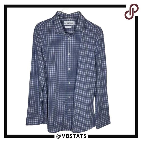 Mizzen+Main Leeward Ocean Blue and White Plaid LS Luxury Shirt in size XXL Trim - Picture 1 of 7